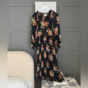 The Great. Ornament Dress—Black Floral Long-Sleeve Maxi Dress